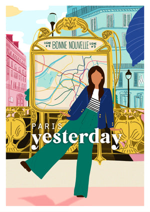Affiche illustrée Paris-Yesterday "métro Bonne Nouvelle"
