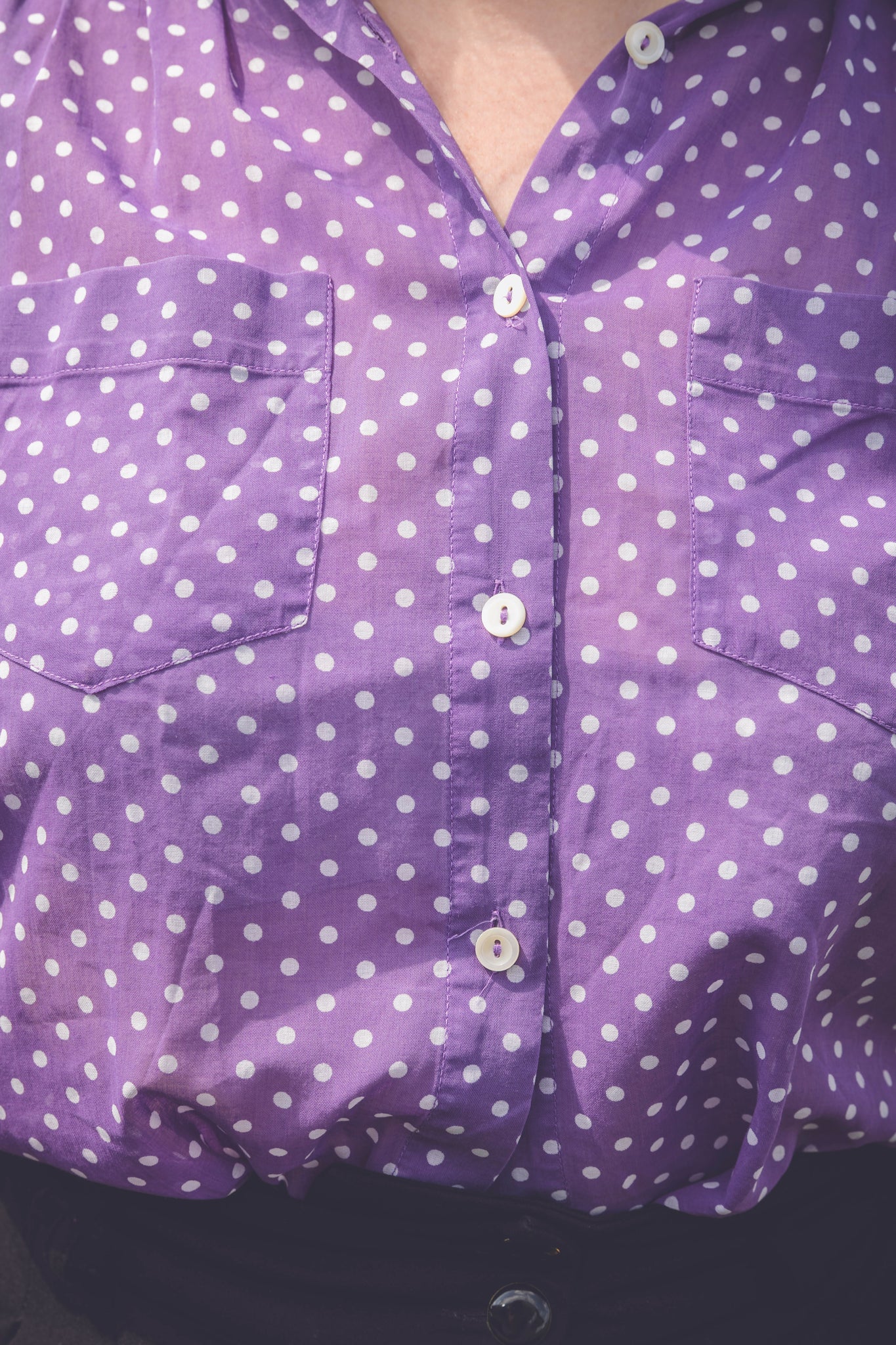 Chemisier violet à pois blancs - made in France