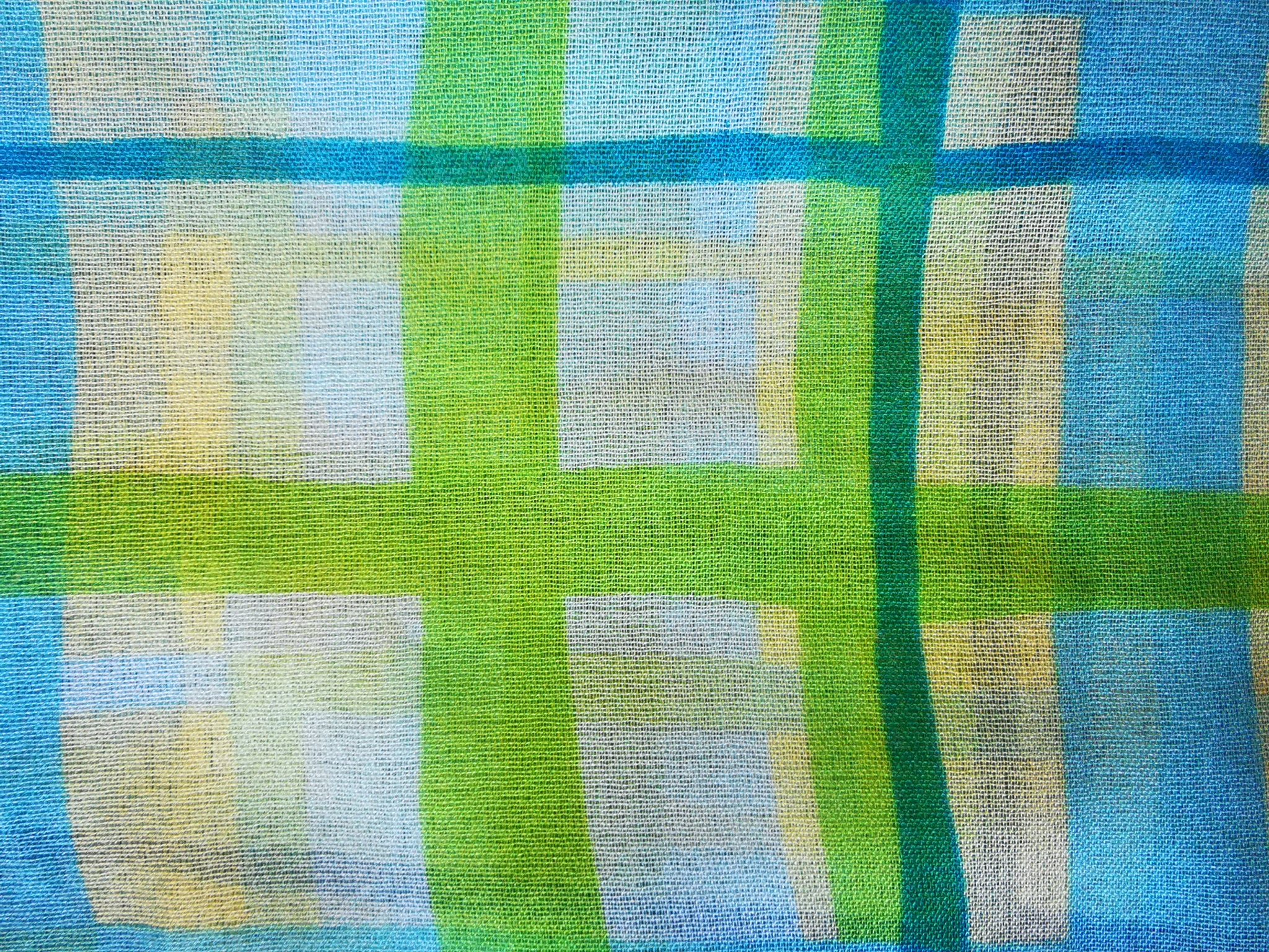 Foulard écharpe vert et bleu à carreaux