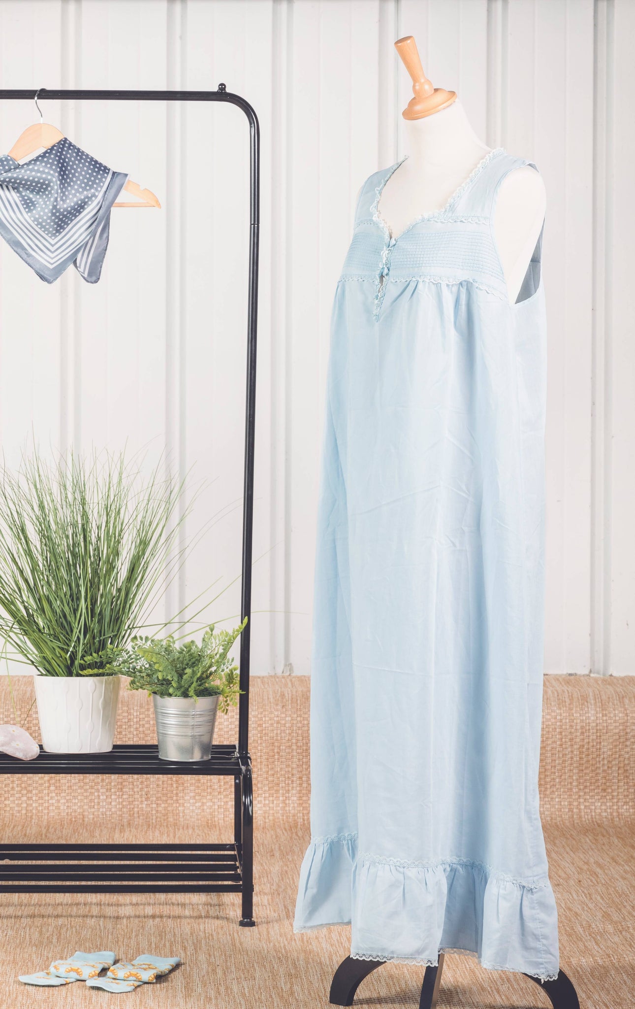 Nuisette vintage bleu ciel longueur maxi 