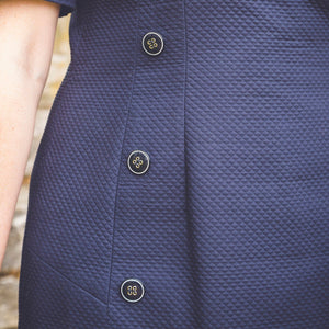 JEAN-LOUIS SCHERRER Robe fourreau bleu marine  - Made in France