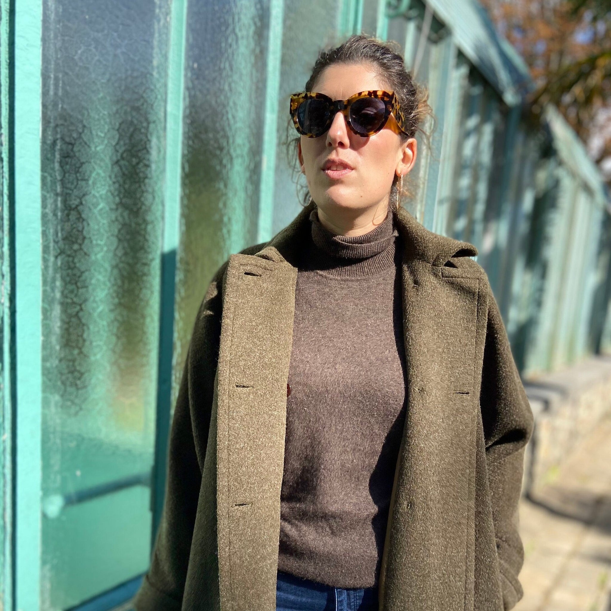 CAROLINE ROHMER Manteau oversize vert en pure laine vierge - Made in France