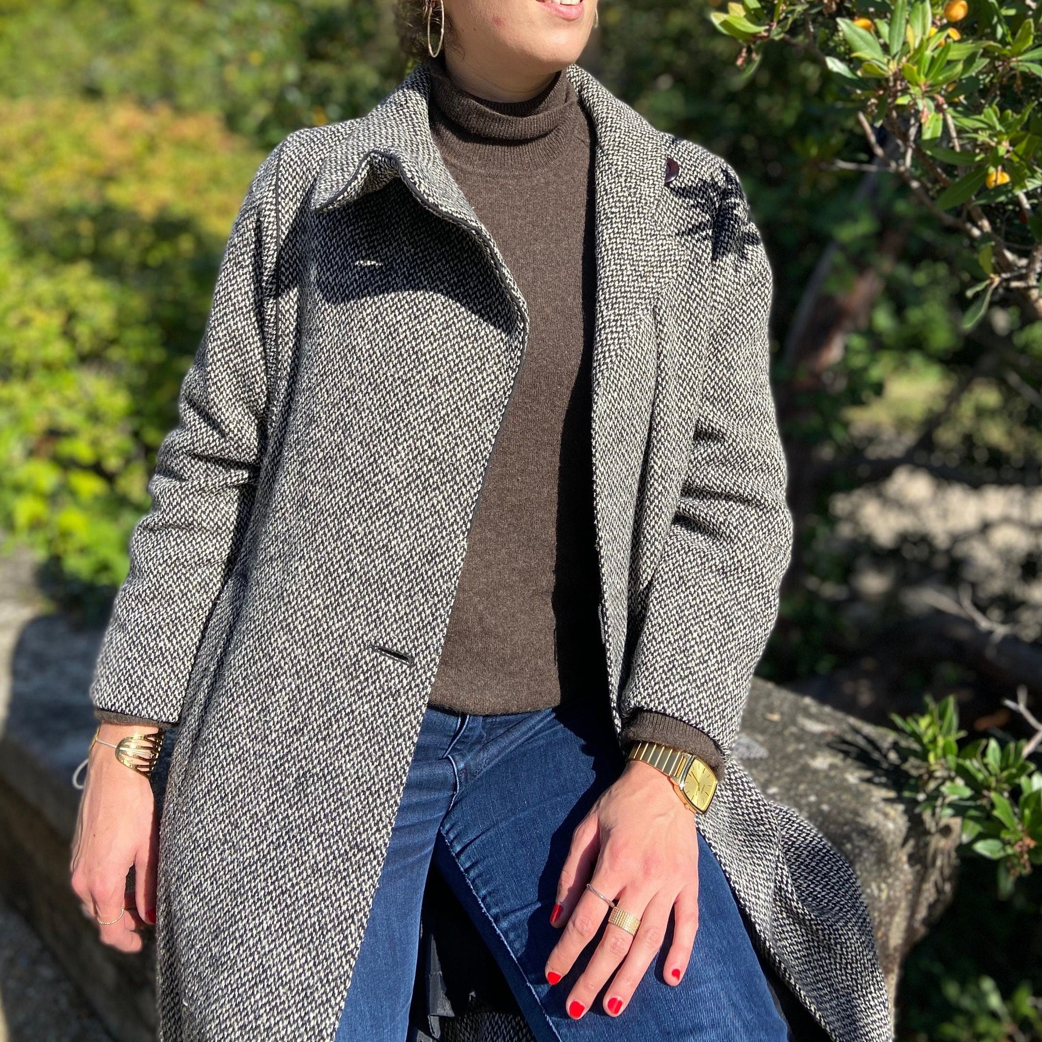 Manteau long motifs chevrons noir & blanc - Made in England