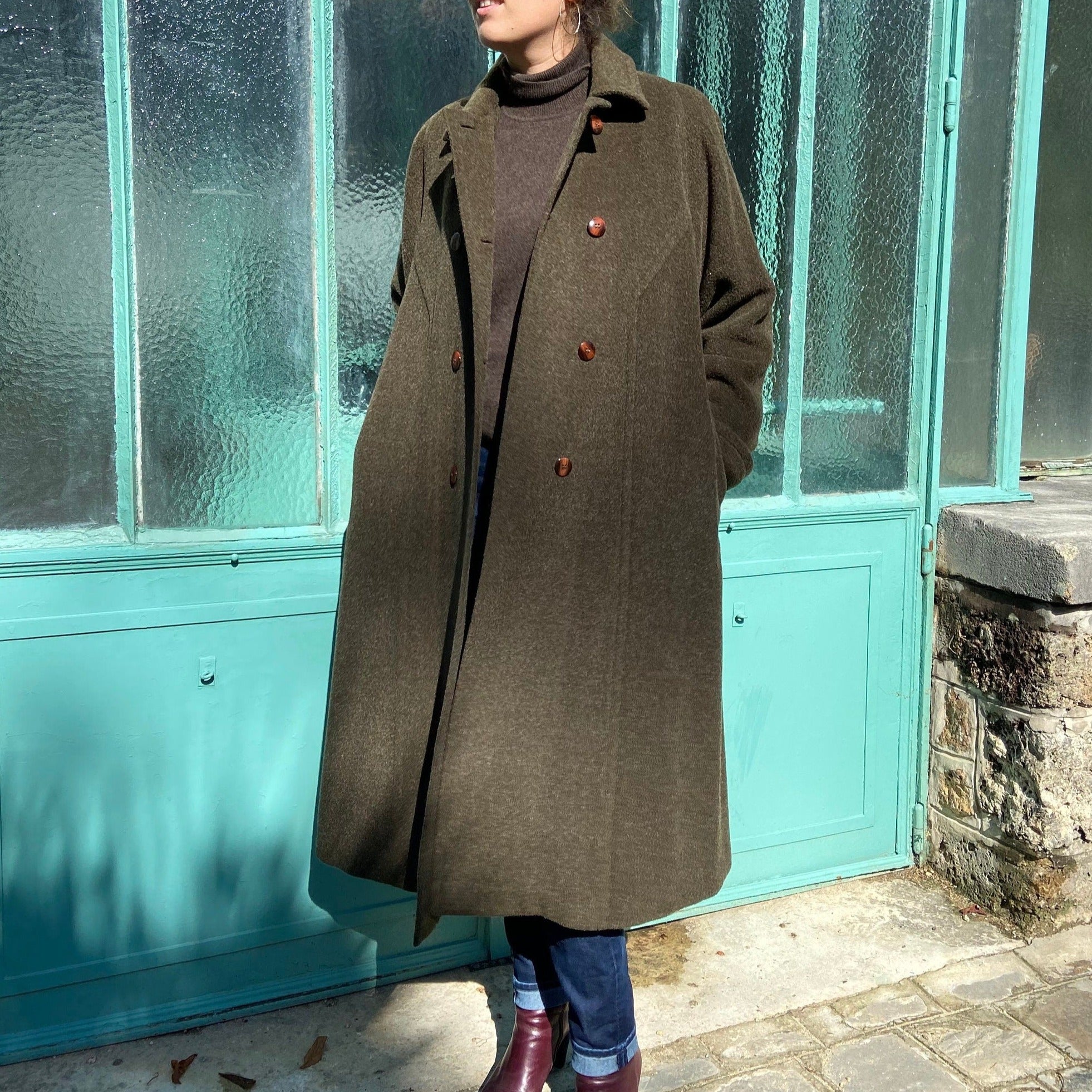 CAROLINE ROHMER Manteau oversize vert en pure laine vierge - Made in France
