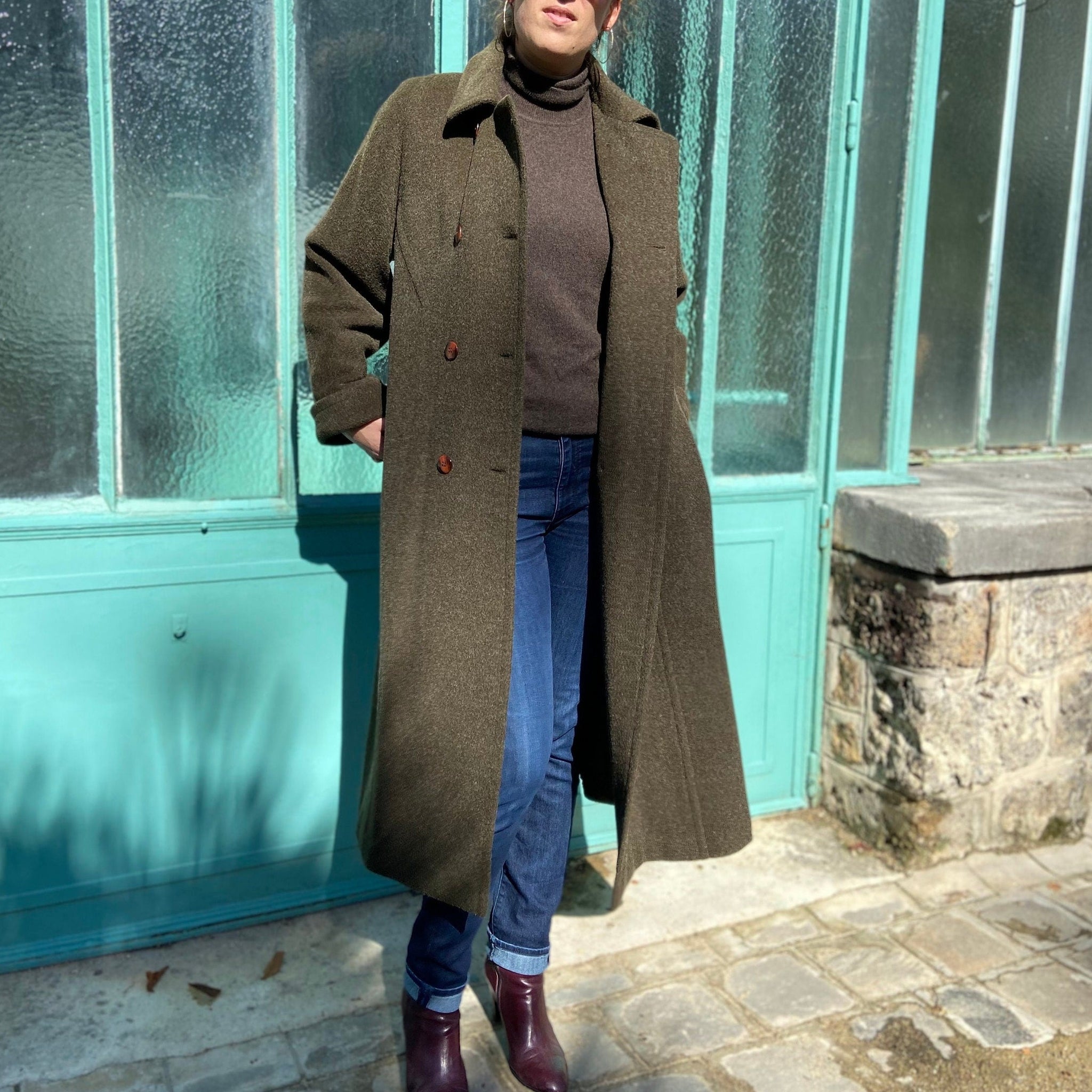 CAROLINE ROHMER Manteau oversize vert en pure laine vierge - Made in France
